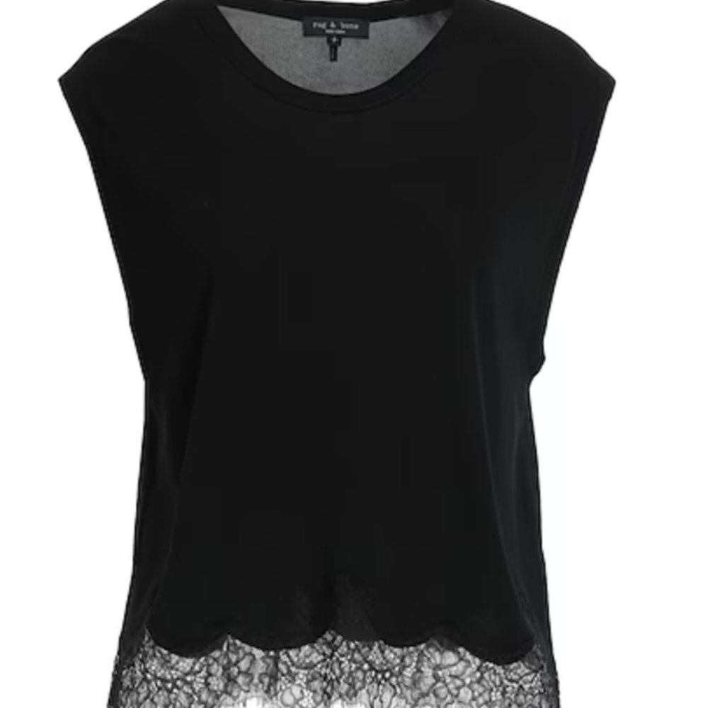 Rag & Bone Crop Muscle Tank with Black Lace Trim